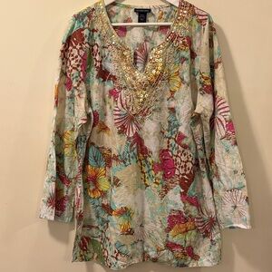 Lane Bryant Multicolor Floral Embellished Tunic